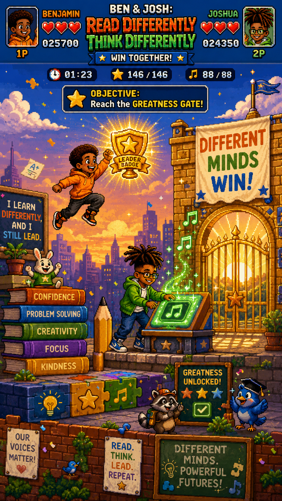 Gameplay screenshot with Benjamin and Joshua